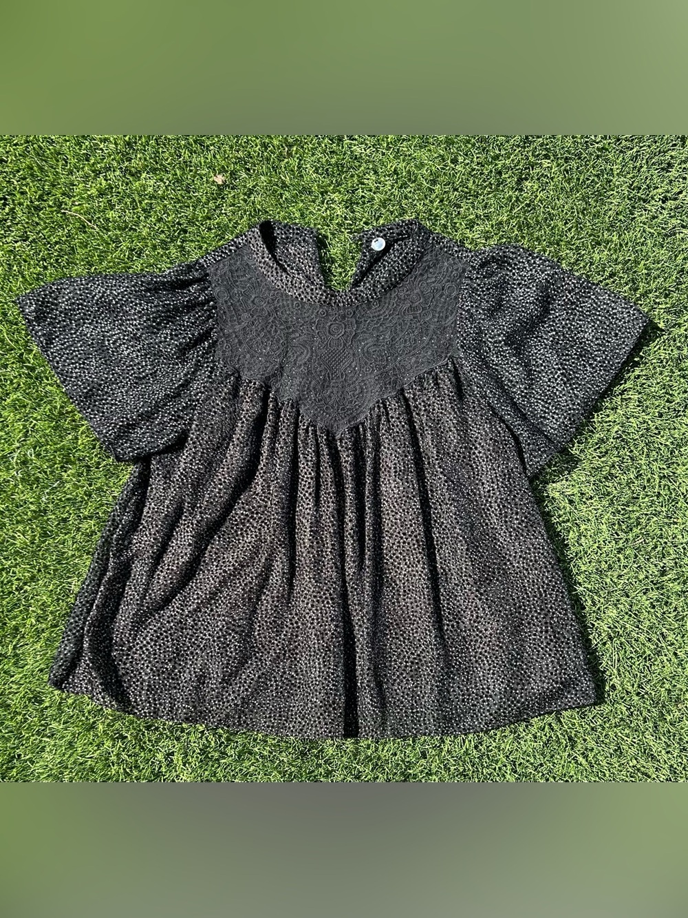 Black burnout blouse w/ lace Yoke
Fairy goth whimsigoth dark romantic  Small